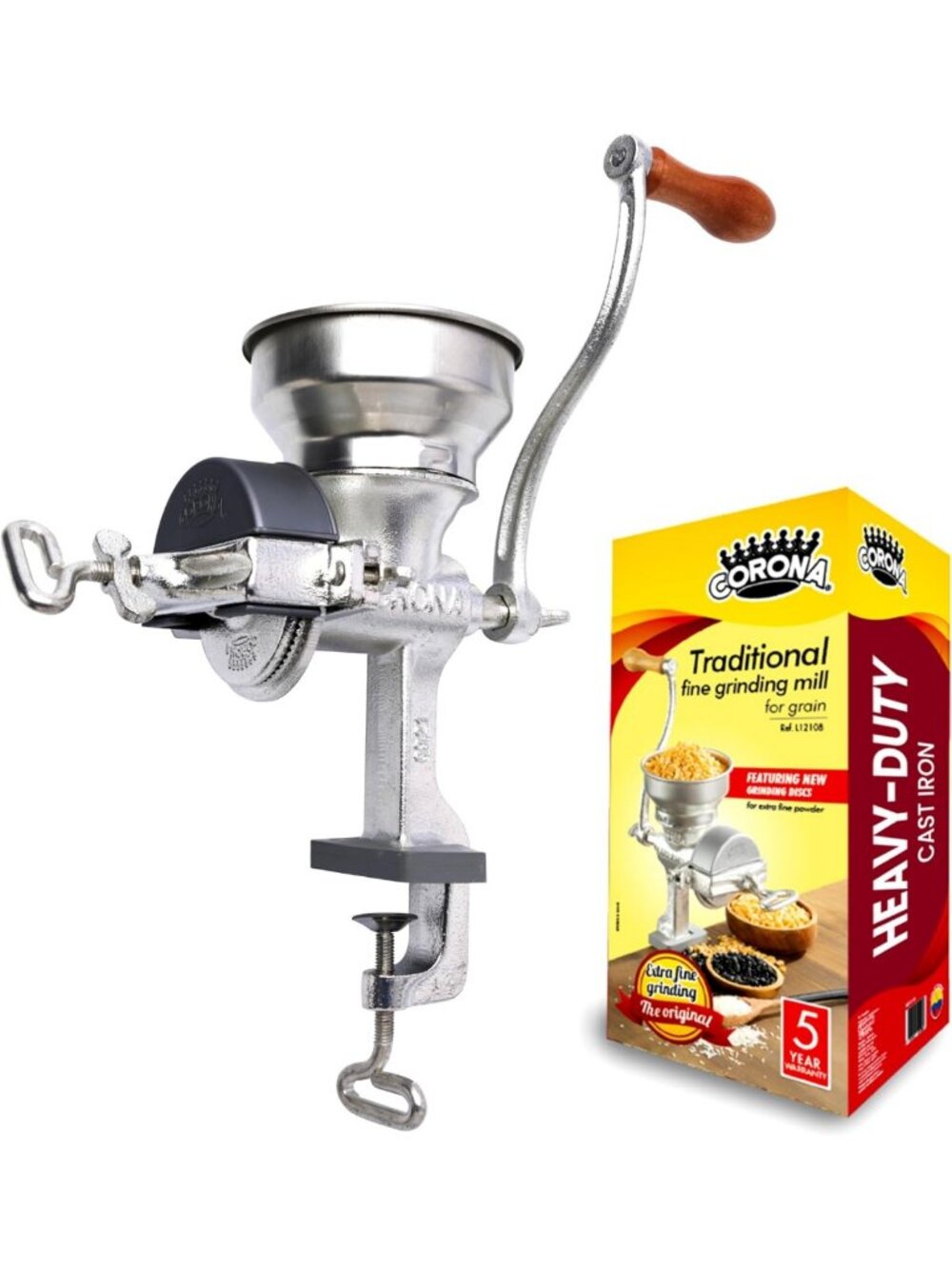 Manual Grain Mill - Cast Iron Corn Grinder, Molino para Moler Maiz, Kitchen Tool